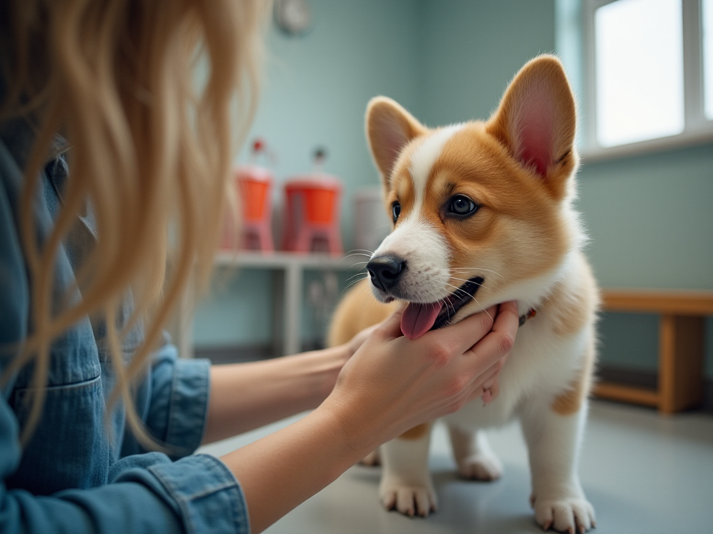 A breeder holding a Welsh Corgi puppy in a professional kennel, from the article Should I Adopt or Buy a Welsh Corgi.