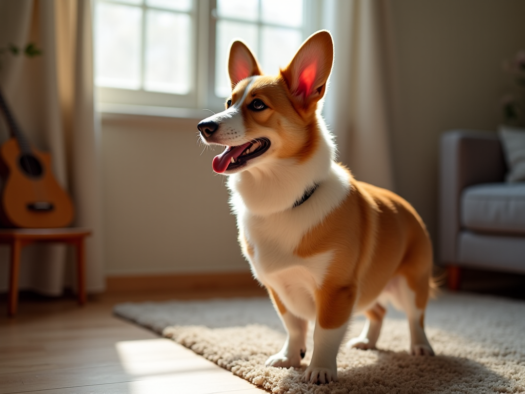 A corgi sitting upright with perked ears in a sunlit living room, demonstrating breed-specific barking traits for how to stop a corgi from barking excessively. A corgi sitting upright with perked ears in a sunlit living room, demonstrating breed-specific barking traits for how to stop a corgi from barking excessively.
