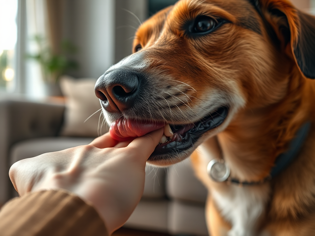 A dog licks a person's hand in close-up, showing the behavior behind why dogs lick so much with warm indoor lighting. A dog licks a person's hand in close-up, showing the behavior behind why dogs lick so much with warm indoor lighting.