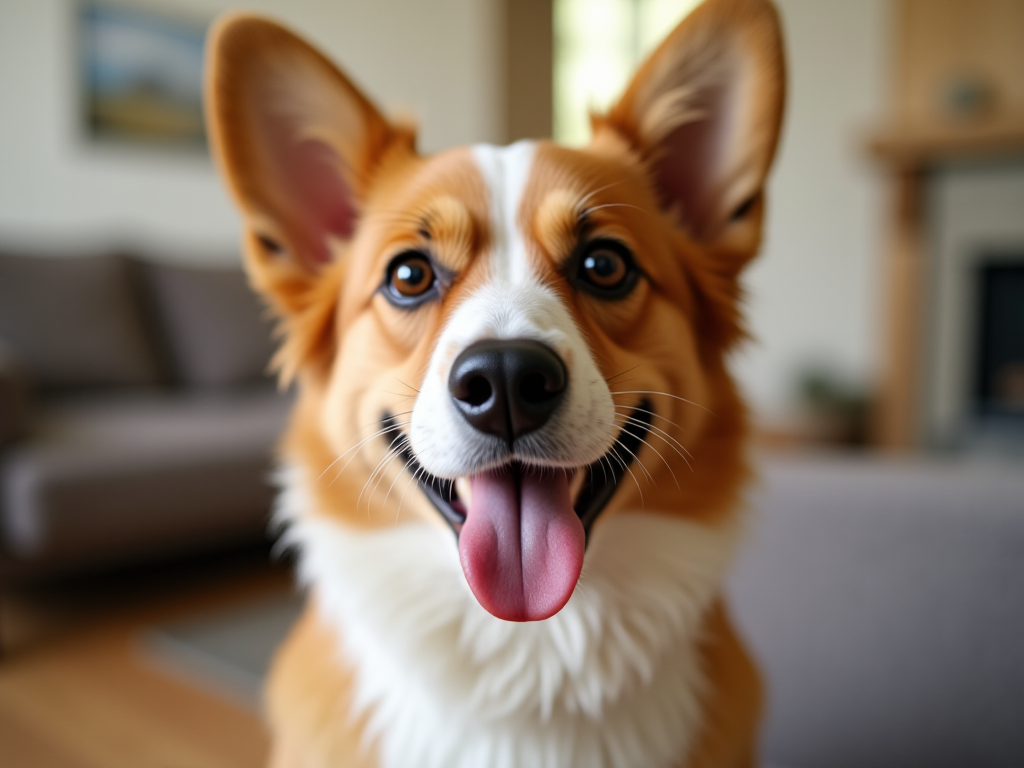 A smiling Pembroke Welsh Corgi with a playful expression in a cozy living room, demonstrating the personality that makes corgis so popular on the internet. A smiling Pembroke Welsh Corgi with a playful expression in a cozy living room, demonstrating the personality that makes corgis so popular on the internet.