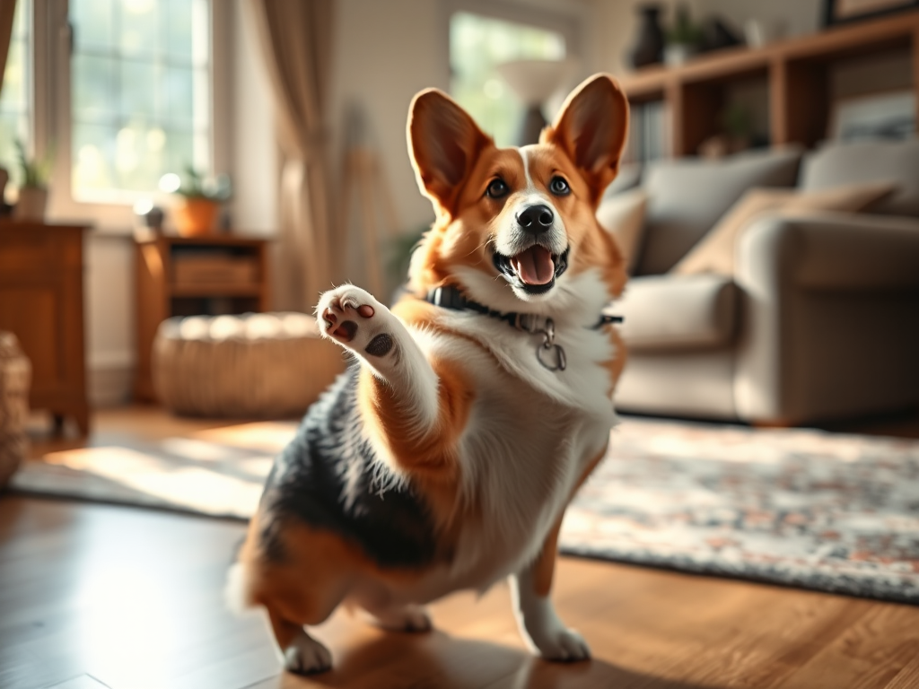 A Welsh Corgi dog in a comfortable home setting, looking intelligent and ready for action, illustrating Welsh Corgi temperament traits. A Welsh Corgi dog in a comfortable home setting, looking intelligent and ready for action, illustrating Welsh Corgi temperament traits.