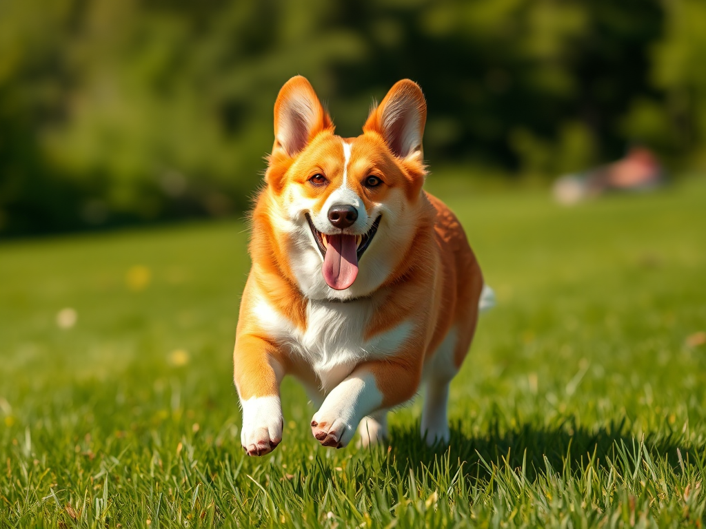 A Welsh Corgi dog running with high energy in a park, showcasing its active temperament and need for 1-2 hours of daily exercise. A Welsh Corgi dog running with high energy in a park, showcasing its active temperament and need for 1-2 hours of daily exercise.