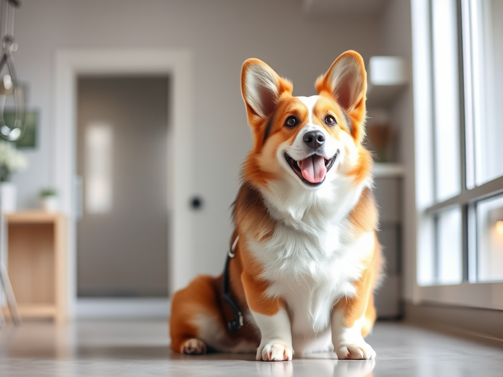 A Welsh Corgi dog with a veterinarian in a clinic setting, representing best dog food for Welsh Corgis vet-recommended picks for optimal health.