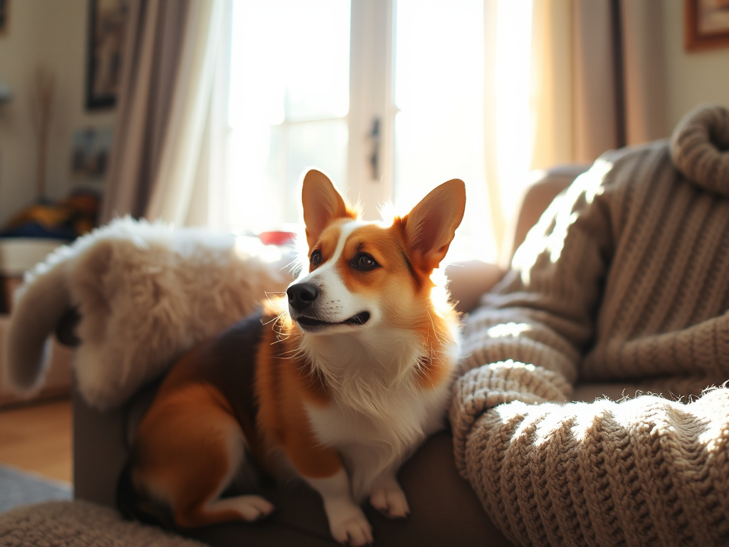 A Welsh Corgi shedding fur onto a living room couch and a sweater, demonstrating constant shedding for home and daily life as discussed in the article. A Welsh Corgi shedding fur onto a living room couch and a sweater, demonstrating constant shedding for home and daily life as discussed in the article.