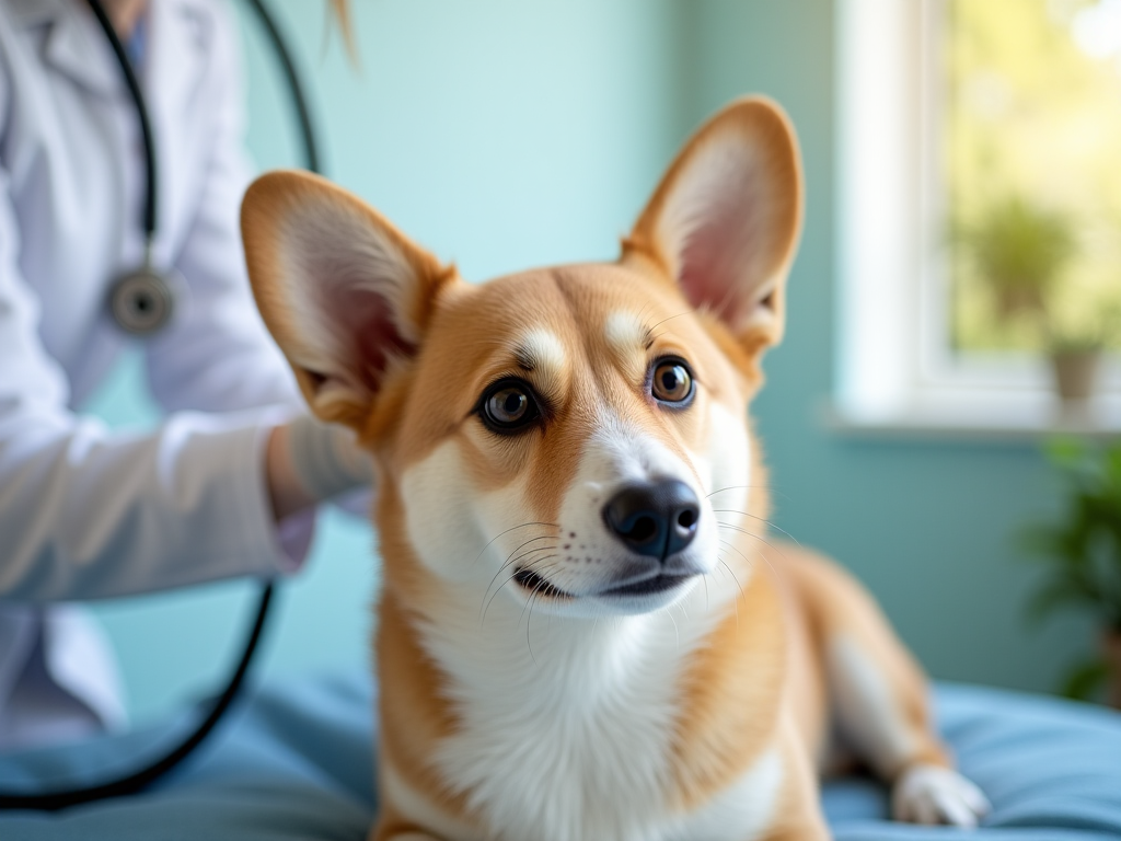 A Welsh Corgi undergoes a veterinary examination to monitor health conditions that can affect its lifespan and longevity.