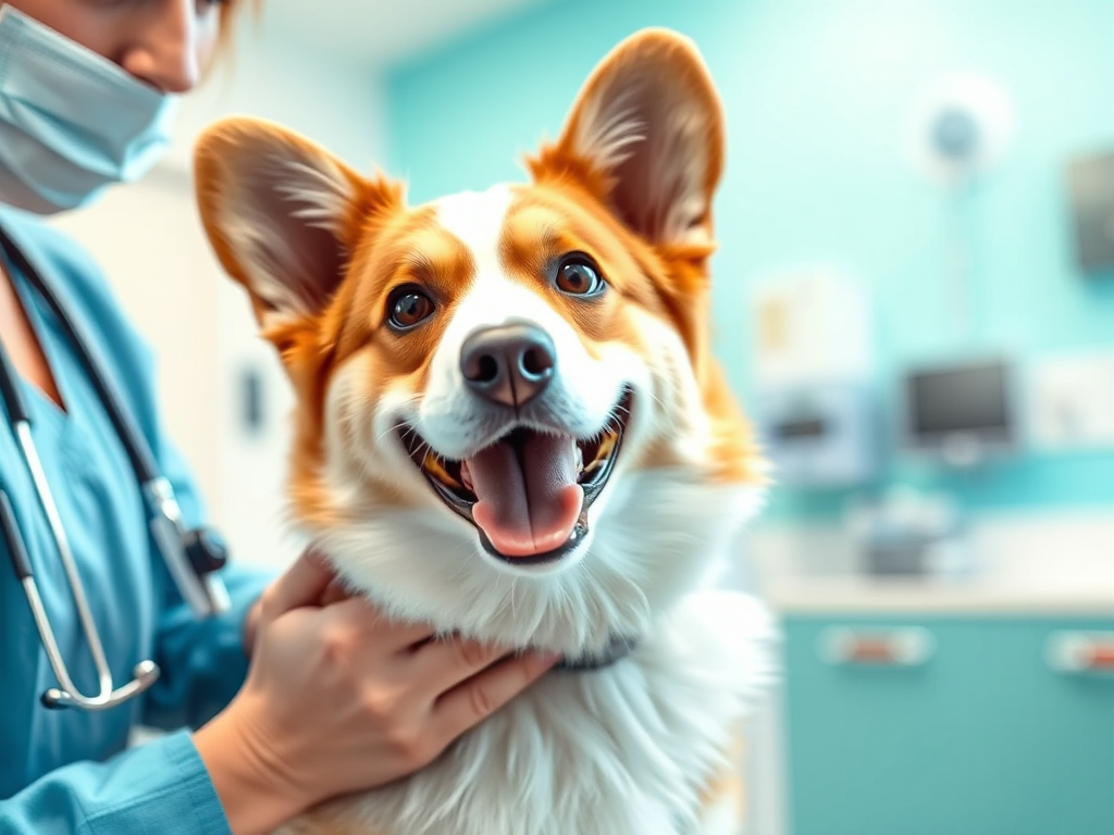 A Welsh Corgi undergoing a routine veterinary examination, illustrating the value of pet insurance for Welsh Corgis.