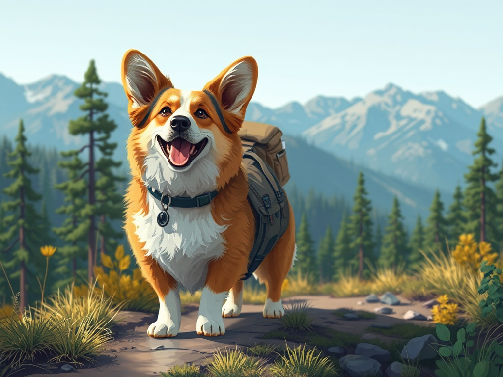 A Welsh Corgi wearing a harness, walking on a forest trail, demonstrating hiking stamina for the article on Are Welsh Corgis Good Hiking Dogs. A Welsh Corgi wearing a harness, walking on a forest trail, demonstrating hiking stamina for the article on Are Welsh Corgis Good Hiking Dogs.