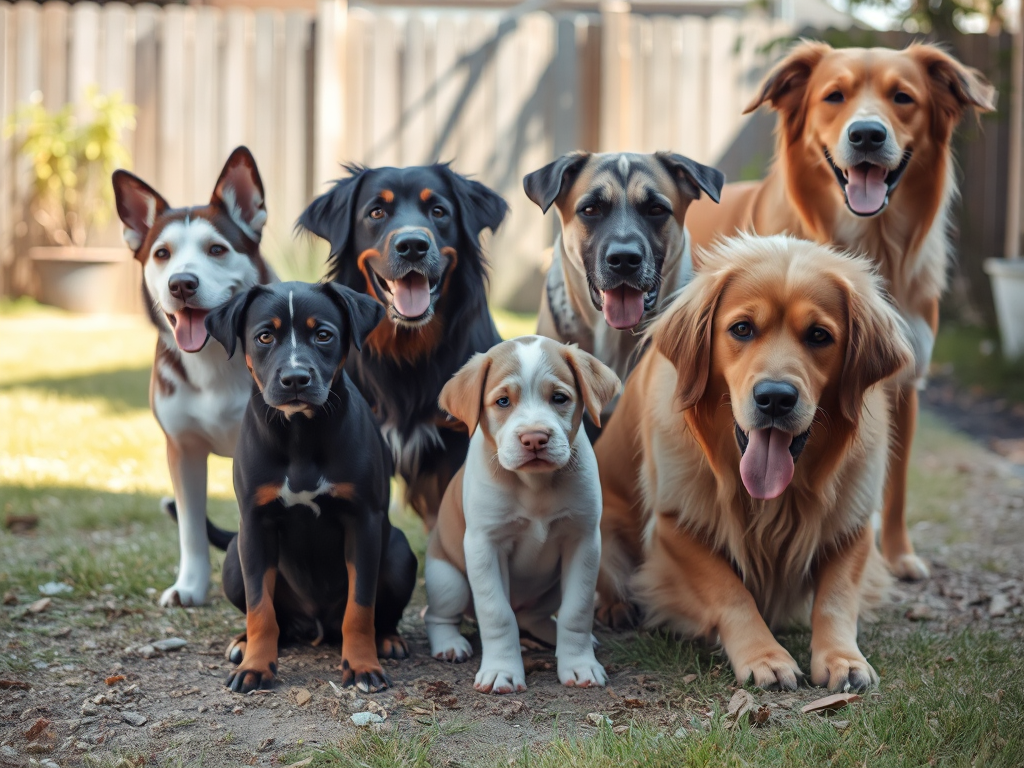 Photorealistic scene of various dog breeds and ages, such as a puppy and older dog, near feces in an outdoor backyard, illustrating coprophagia risk factors. Photorealistic scene of various dog breeds and ages, such as a puppy and older dog, near feces in an outdoor backyard, illustrating coprophagia risk factors.