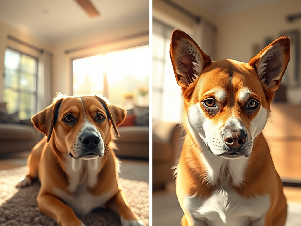 Side-by-side comparison of a dog showing soft eyes versus hard stare body language, helping owners understand why dogs stare. Side-by-side comparison of a dog showing soft eyes versus hard stare body language, helping owners understand why dogs stare.