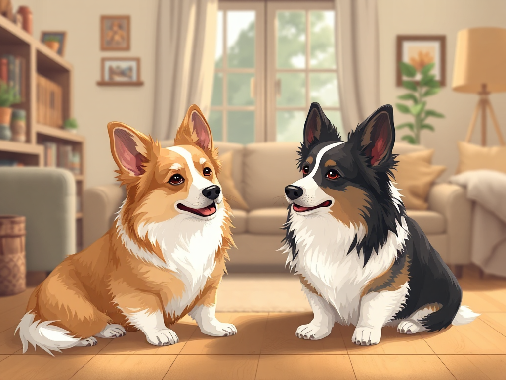 Side-by-side visual comparison of Welsh Corgis shedding, showing moderate fur loss versus heavy shedding clouds in a home environment for owners Side-by-side visual comparison of Welsh Corgis shedding, showing moderate fur loss versus heavy shedding clouds in a home environment for owners