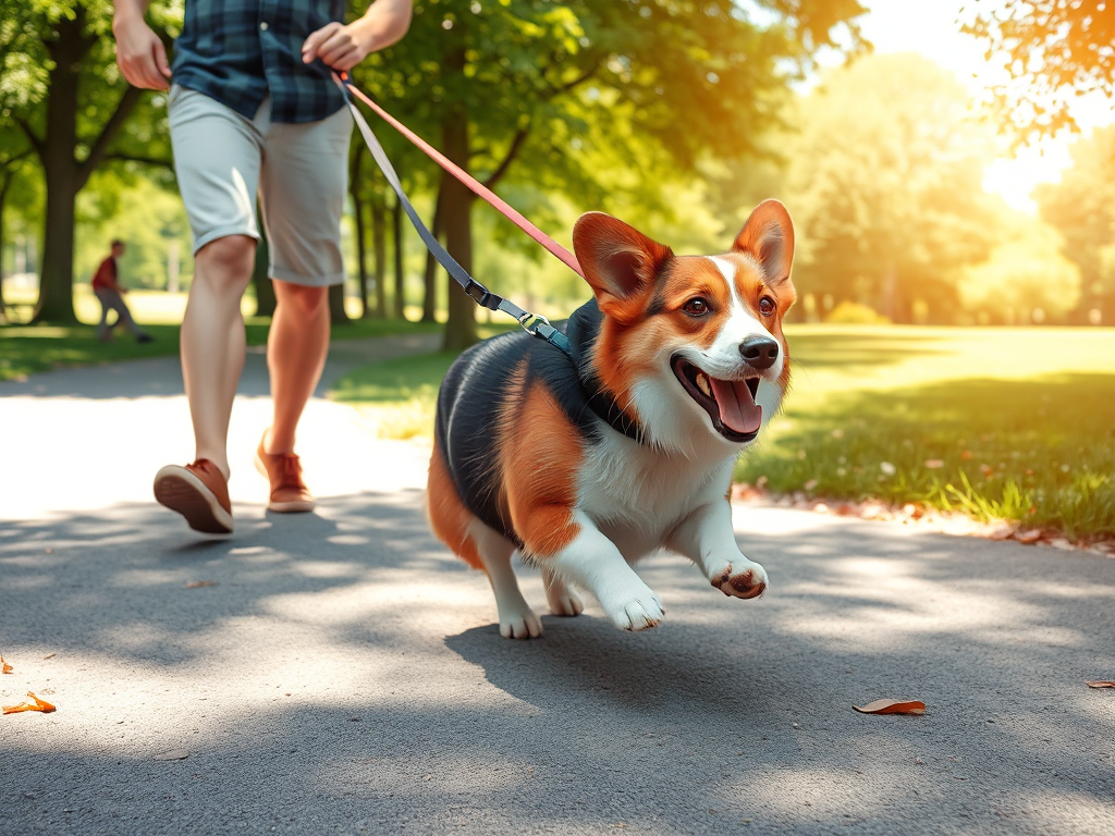Welsh Corgi demonstrating high stamina by pulling on leash during park walk, highlighting exercise needs and leash training challenges from 'What No One Tells You About Owning a Welsh Corgi'. Welsh Corgi demonstrating high stamina by pulling on leash during park walk, highlighting exercise needs and leash training challenges from 'What No One Tells You About Owning a Welsh Corgi'.
