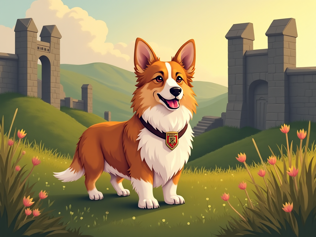 Welsh Corgi in an ancient Welsh landscape with ruins and a protective symbol, illustrating interesting facts about Welsh Corgis most people don't know. Welsh Corgi in an ancient Welsh landscape with ruins and a protective symbol, illustrating interesting facts about Welsh Corgis most people don't know.
